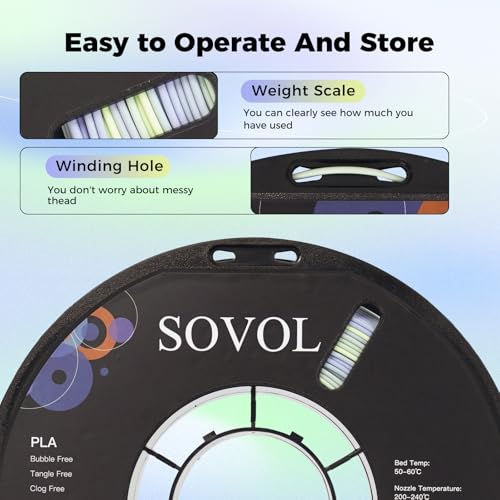 Image of Sovol 3D Printer Matte Multicolored Fast Change Rainbow PLA 1kg (2.2 lbs) Spool 3D Printing Materials, Dimensional Accuracy + /- 0.03 mm, 1.75 mm, Matte Sea Salt