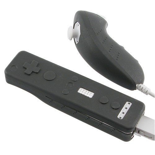 Nintendo Wii Remote Controller & Nunchuk Accessory Bundle Kit- Permium Protective Silicon / Silicone Skin Cover Case ( Black + Clear)