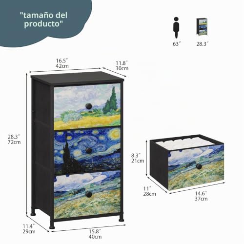 Miniatura 2 de Cómoda con 3 cajones de tela Van Gogh para tocador, armario de almacenamiento para dormitorio, armario industrial pasillo, salón, habitación infantil