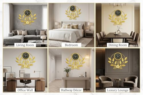Image of Arcanine Silent Wall Clock Decor Creative Metal Leaf Design Large Wall Clocks Battery Operated Non Ticking Decoration Mute Wall Clock for Living Room (AR-12)