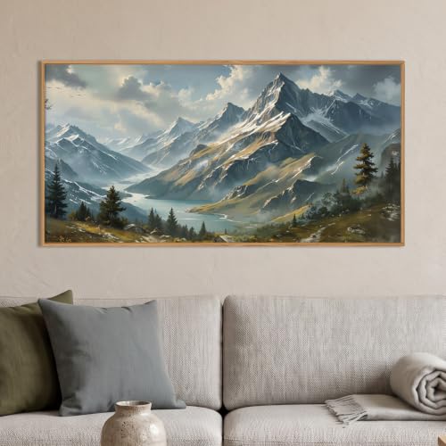 Ausril Nature Mountain Ridge Blue Framed Canvas Wall Art Set -20"x40"