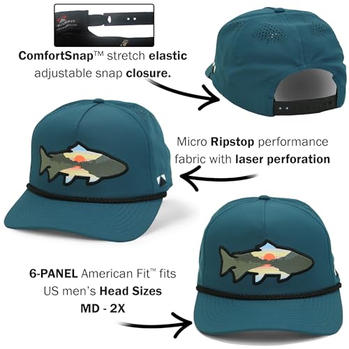 Image of Paramount Outdoors Sunset Trout Fishing Hat Mountain Fish Silhouette Performance Outdoor Hat with Comfort Snapback