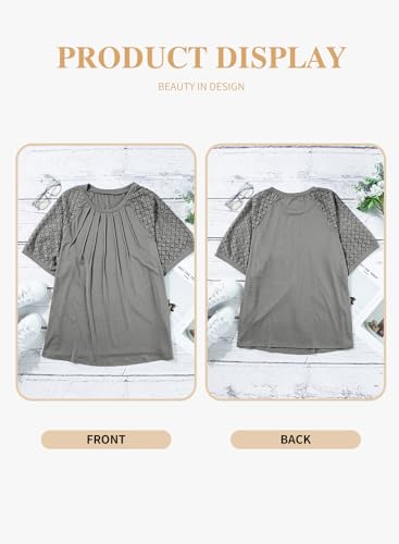 Image of Eytino Plus Size Tops for Women Summer Lace Short Sleeve Crewneck Loose Casual Blouse Tunic T Shirts(1X-5X)