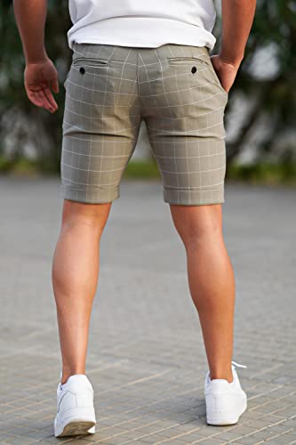 Image of GINGTTO Mens Slim Fit Shorts Plaid Chino Short Tapered Leg Skinny Stretch