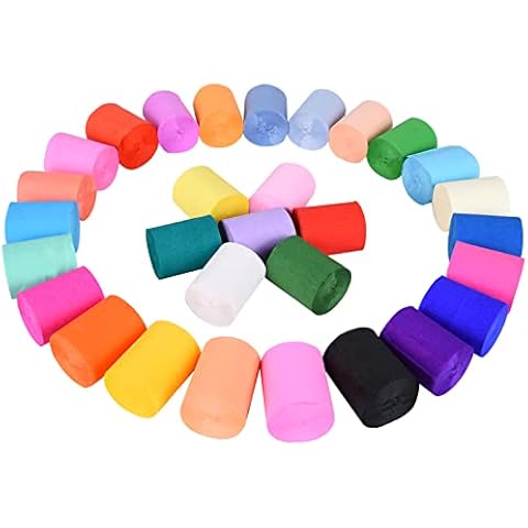 Ulikey 30 Rollos Papel Crepe, 10mx5cm Rollos de Serpentinas Papel Crepé, DIY Manualidades Papel Pinocho, Streamer de Papel Decoraciones Colgantes para Fiesta Festivales Cumpleaños Boda, 30 Colores Cover