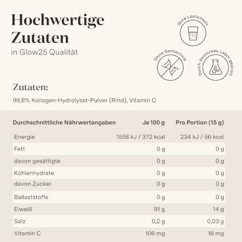 Glow25® Kollagen Pulver [2x450g] mit Vitamin C Peptide Typ 1 und 3 – Ansicht 6