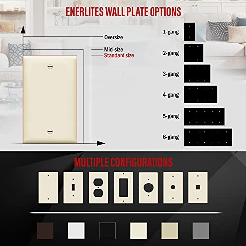 Image of ENERLITES Blank Device Wall Plate, Gloss Finish, Standard Size 1-Gang 4.50 inch x 2.76 inch, Polycarbonate Thermoplastic, 8801-LA, Light Almond (Pack of 2)