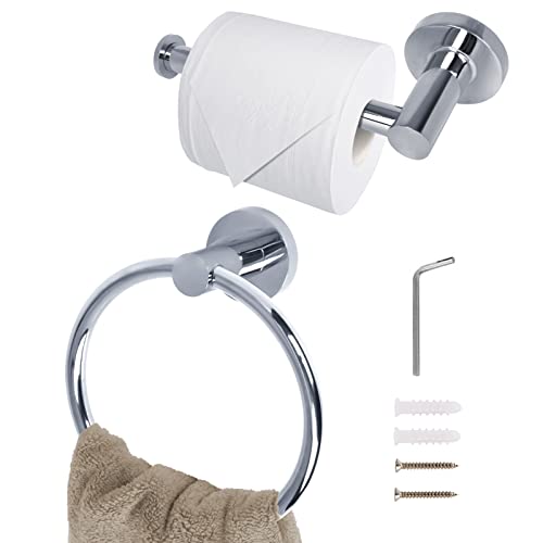 SPDYCESS Wall Mounted Toilet Roll Holder and Towel Holder Set - 2 Pcs Stainless Steel Bath Hardware Accessory for Bathroom Kitchen - Silver