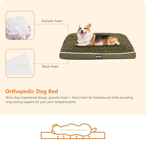 HMTOPE Orthopädisches Hundebett, Hundematte im Doppelstock-Design, Waschbar Hundekissen, Abnehmbar Hundekorb, 90 cm für Kleine bis Mittelgroße Hunde, Olivgrün