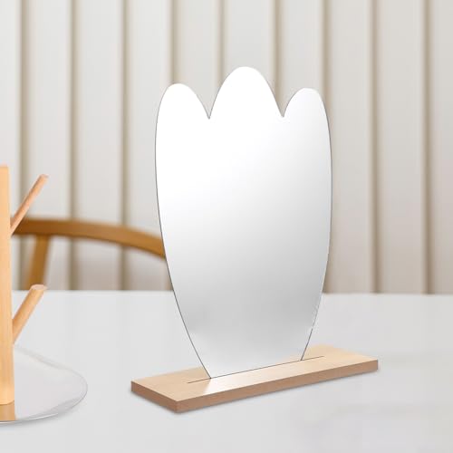 Espejo de maquillaje de mesa irregular DOITOOL con base de madera miniatura 7