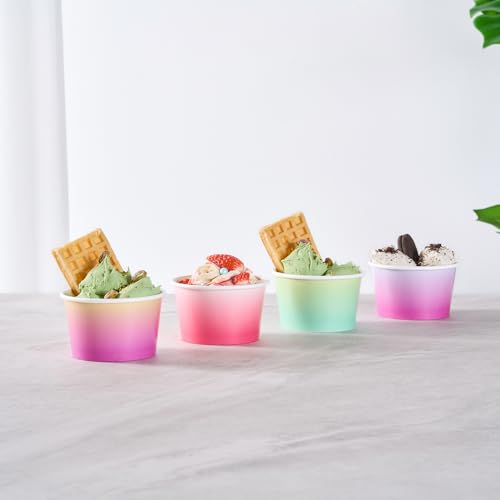 Image of Restaurantware Paper Cups 200 Count 8 Ounce Square Disposable Ice Cream Containers, Leak-Resistant Paper Dessert To Go Cups, Hot And Cold Food, Durable Pink And White Ombre Design