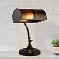 Lavish Home Banker's Lamp - Mission-Style LED Table or Desk Light with Amber Mica Shade and Bulb - Classic Vintage-Look Accent Decor (Black)