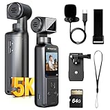 BOBLOV 5K Body Camera with Microphone, W5 Vlogging Camera, 5K/15FPS and 4K/60FPS with 270° Rotating Lens, External Mic Support, Clip/Strap Options, EIS Stabilization for Meeting, and Daily Use (64GB)