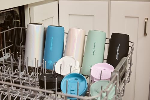Image of ThermoFlask Stainless Steel Travel Coffee Tumbler with Sip-N-Lok Auto-Seal Lid (16 oz, Shaded Teal) - Leakproof Insulated Mug for Coffee & Tea