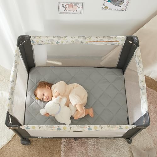 TILLYOU Pack and Play Sheet - Soft Quilted Mattress Protector for Toddlers, 39x27, Grey