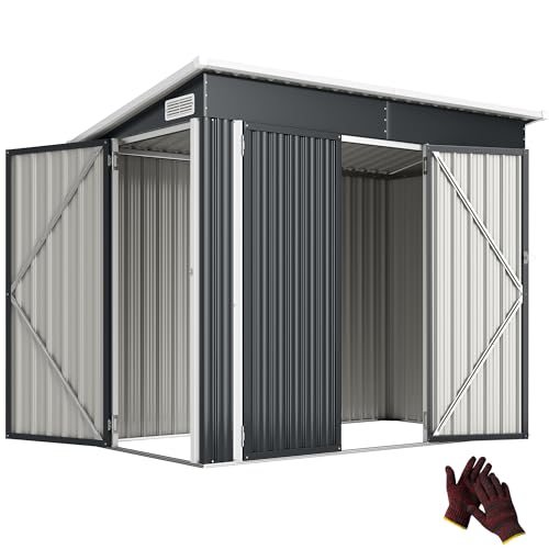 Outsunny Abri de Jardin en métal, cabane de Jardin extérieure 234 x 132 x 185 cm, Triple Porte verrouillable, Toit incliné, aérations et Gants, cabanon...