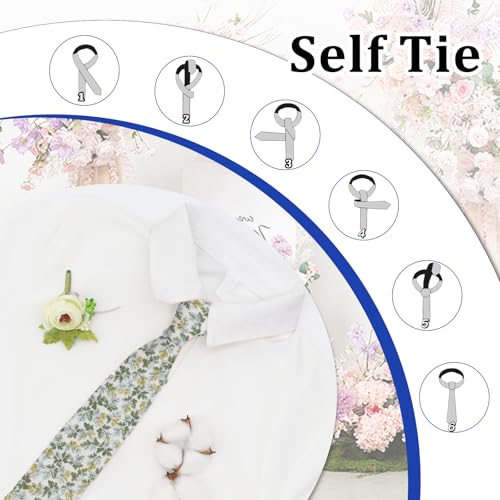 Image of Luckyvestir Mens Ties, Sage /Dusty Blue /Pink Floral Ties for Men, 2.76 inch Cotton Flower Necktie for Wedding /Groomsmen /Party