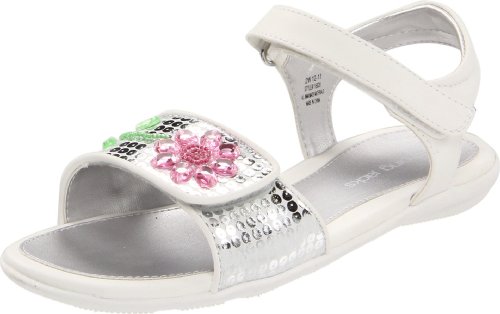 Jumping Jacks Dazzle Ankle-Strap Sandal (Toddler/Little Kid/Big Kid),White/Silver Trim,7 M US Toddler