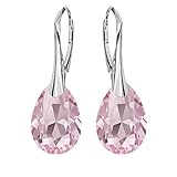 Pendientes de pera, longitud de los pendientes: 34 mm, tamaño del cristal de 16 mm, plata de ley 925.