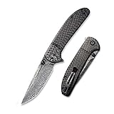 CIVIVI Badlands Vagabond Flipper Pocket Knife, 3.25' Damascus Blade Carbon Fiber Handle Liner Lock...