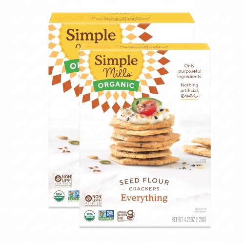 Simple Mills Organic Seed Crackers, Everything, Gluten Free, Flax Seed, Sunflower Seeds, Corn Free, Low-Calorie Snacks, Plant Based, Nutrient Dense, 4.25oz,(Pack of 2)