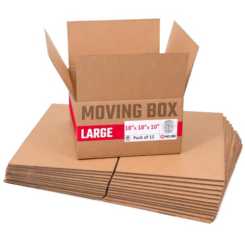 Image of Large Moving Cardboard Boxes 18 inchL x 18 inchW x 10 inchH (Pack of 12) - USA-Made Packing Boxes for Moving, Shipping, or Storage - USPS, UPS, FedEx Approved - Professional Packing Supplies