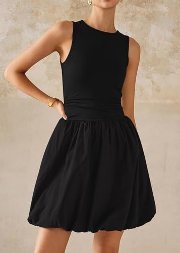 KIRUNDO Summer Bubble Dress for Women 2025 Casual Mini Spring Bodycon Cocktail Dresses Sleeveless Drop Waist Sundress Beach3