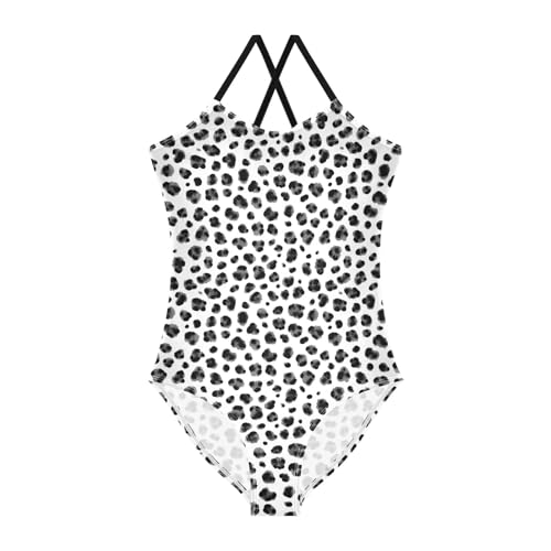 senya Girls Swimsuits One-Piece Swimwear Tie Bathing Suit Beach Summer Round Neck 7-8T Black and White Dotted Pattern - Main Image