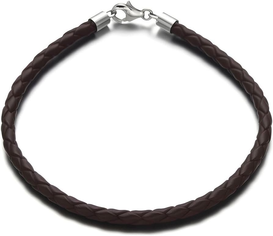 Adabele Authentic 3mm Leather Cord Charm Bracelet 925 Sterling Silver Clasp Women Men Jewelry Hypoallergenic Nickel Free (7 7.5 8 inch)