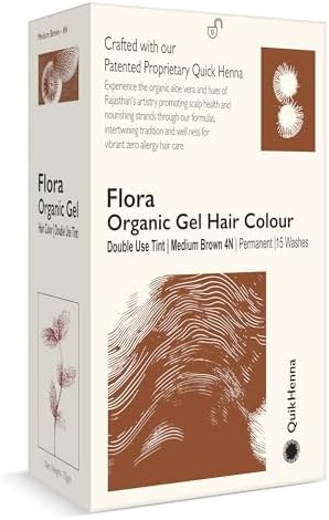 Quik Henna Flora Organic Gel Double Use Hair Colour With QH+ | 100% Grey Coverage, Ammonia & PPD Free Natural, Long-Lasting Hair Color for Men & Women | 4N Medium Brown, 70gm, Pack Of 1
