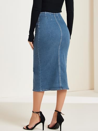 Allegra K Casual Denim Skirt for Women's Front Slit Zipper High Waist Bodycon Midi Jean Skirt3