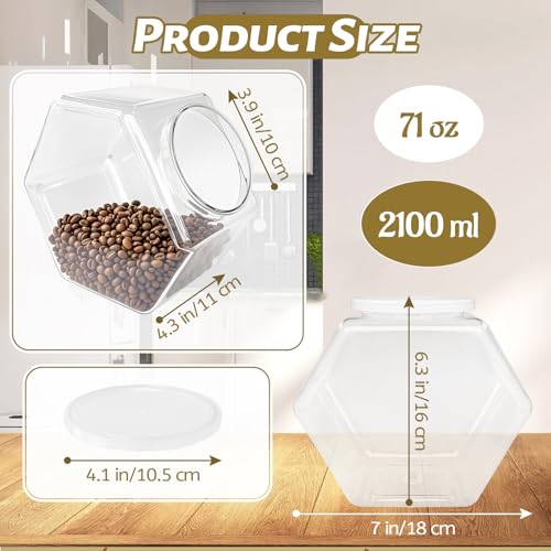 Woozettn Plastic Candy Jar,Hexagon Cookie Jars for Kitchen,Clear Hexagonal Containers with Lids for Dry Food,Candy,Snacks,Cookies,Craft,Laundry Pod(1 Pcs) - Thumbnail 2