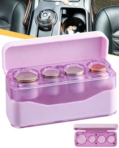 ARWING Larger Capacity Coin Holder for Car Change Coin Organizer Compatible with Coins of Different Size Compact & Portable Coin Dispenser Storage Fit for Most Vehicle Trucks Accessories Purple