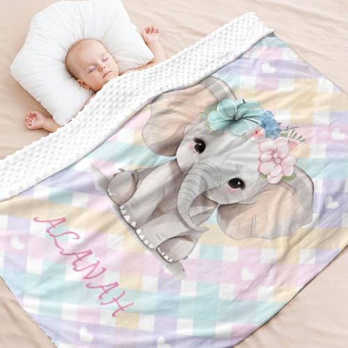 Image of YLumin Personalized Baby Blanket for Girls, Custom Baby Blanket with Name for Kids, Custom Elephants Blanket for Toddler, Personalized Baby Gift for Birthday Baby Shower Christmas, Soft Bed Throw