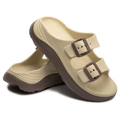 Image of FUNKYMONKEY Plantar Fasciitis Recovery Sandals for Women with Arch Support | Adjustable Double Buckle, Lightweight EVA, Cushioned Footbed, Non-Slip, Indoor Outdoor Use, Summer Beach House Shoes
