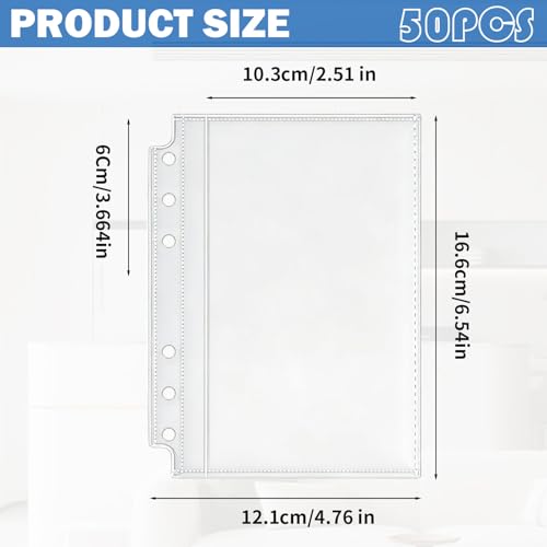 50 Stück A6 Binder, Klarsichthüllen A6, Wasserdicht PP 6 Löchern Ohne Zipper, Ringordner Bindertaschen Schutzhülle für Foto Rechnung Karte