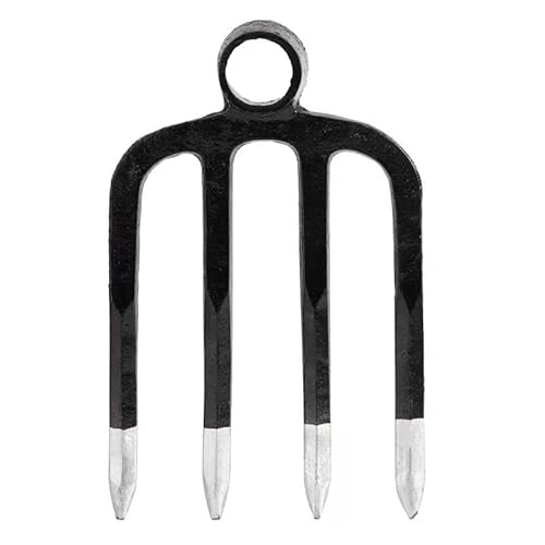 Paiaojia Heavy Duty Forged Eye Hoe Fork,Garden Digging Spading Fork,Cultivator Tiller,Farming Tool,for Digging,Deep Plowing,Sowing,Weeding,Loosening Soil,Planting,Cultivating,Gardening (4-Tine)
