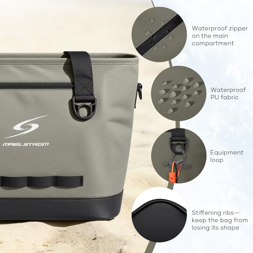 Image of Maelstrom 30 Can Insulated Cooler Bag, Leakproof Soft Ice Chest | Tote Style,16h Cold, Lightweight,Collapsible,Peva Liner,Waterproof,Gear Loop,Multi-Pockets,For Shopping,Beach,Picnic