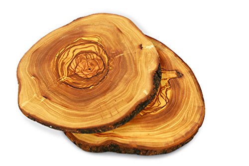 Tramanto Olive Wood Serving Plates and Coasters, Natural Raw Edge, Set of 2
