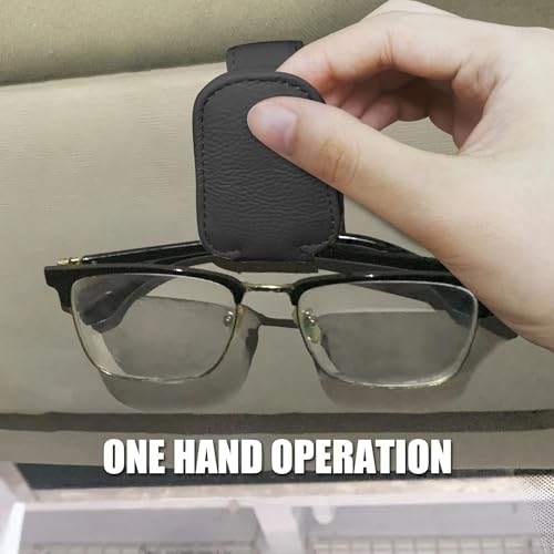 Image of Automaze Leather Car Visor Sunglass Holder, Magnetic Leather Glasses Eyeglass Hanger Clip for Car, Sunglass Clip Glasses Holder for Car Visor, Black, Pack of 1