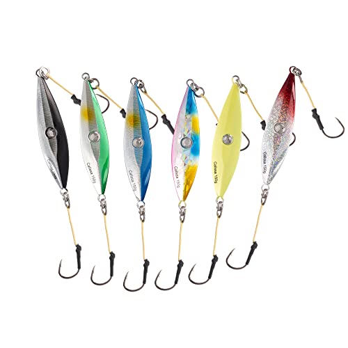 Calissa Offshore Tackle Fast Fall Jig 80g 150g 250g 300LBS Assist Hooks 3/0 Butterfly - Vertical Jig Speed Lure Slow Pitch Flat Glow Color Painted on Both Sides (6 Pack, 80g)