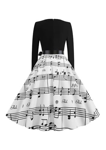 DIACACY Womens Vintage Cocktail Swing Dress Trim V Neck Long Sleeve Hepburn Rockabilly Prom Dress A Line Tea Party Dress3