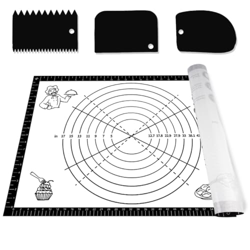 Tapis Patisserie pour Étaler la Pate,70 x 50cm Tapis de Cuisson Silicone Antidérapant avec 3 Grattoirs,Mesurable Silicone Patisserie Accessoire Reutilisable...