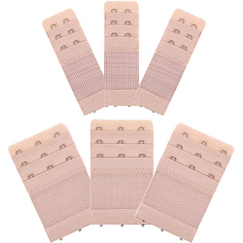 Bememo 6 Pieces Women's Bra Extenders Elastic Stretchy Bra Extension Strap, 3 Rows x 3 Hooks, 3 Rows x 2 Hooks (Skin Color, 3 Rows x 3 Hooks, 3 Rows x 2 Hooks)