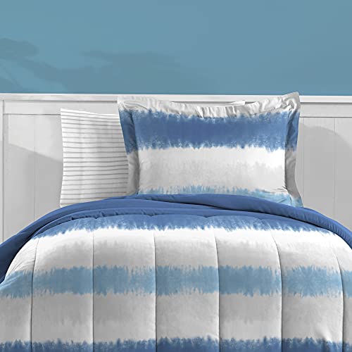 Dream Factory Kids 5-Piece Complete Bed Set Easy-Wash Super Soft Microfiber Comforter Bedding, Twin, Blue Tie Dye Stripe,2D872901Bl #TOP2