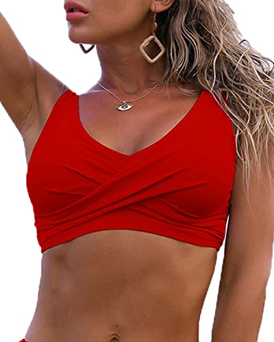 Image of Fanuerg Women's Twist Front Bikini Top V Neck Push Up Padded Swimsuit Top Bathing Suits