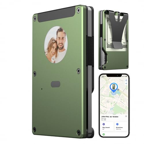 E-ink Air Wallet, Slim Wallet with Built in Airtag Chip, With E-ink Custom Text/DIY Picture, RFID Blocking Credit Card Holder, Compatible with Apple Find My iOS Only, Trackable wallet