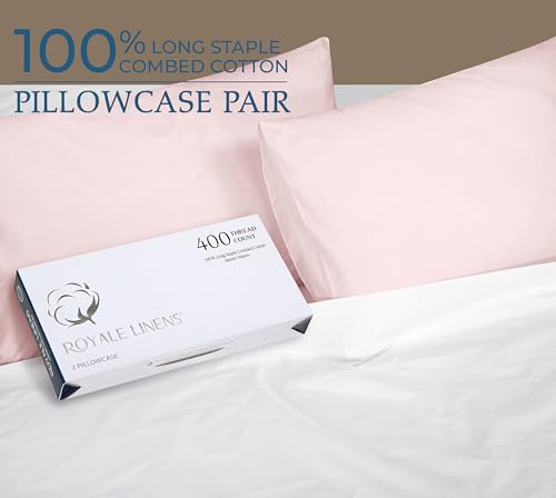 Image of Royale Linens 400 Thread Count 100% American Grown Cotton Standard Pillowcase Set - Luxury Sateen Standard Pillow case - 20 inchx26 inch Inch - Soft & Smooth Set of 2 Pink Pillowcases - (Std, Kyoto Blush)