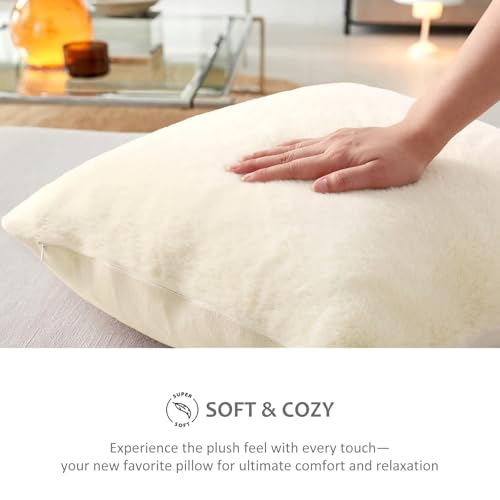 Pallene Faux Fur Plush Throw Pillow Covers 18x18 Set of 2, Soft Fluffy Couch Pillow Covers for Living Room, Beige