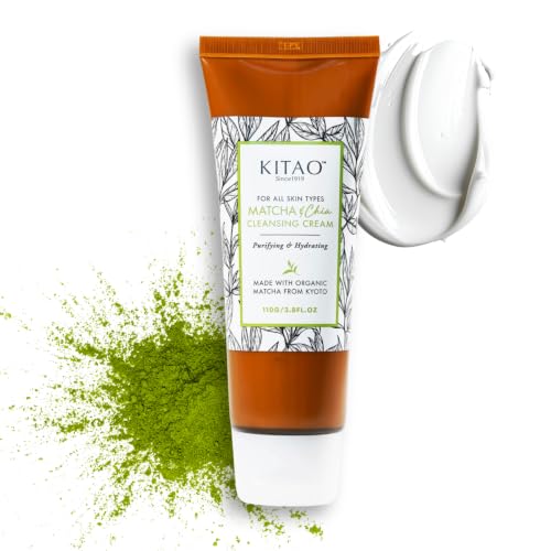 KITAO Matcha Facial Cleanser without Chemicals, Organic Cream Makeup Remover for Face, Sensitive Skin Face Wash for Women, Gentle Face Cleanser for Dry Skin, Superfood Japanese Skincare 3.8 Fl Oz